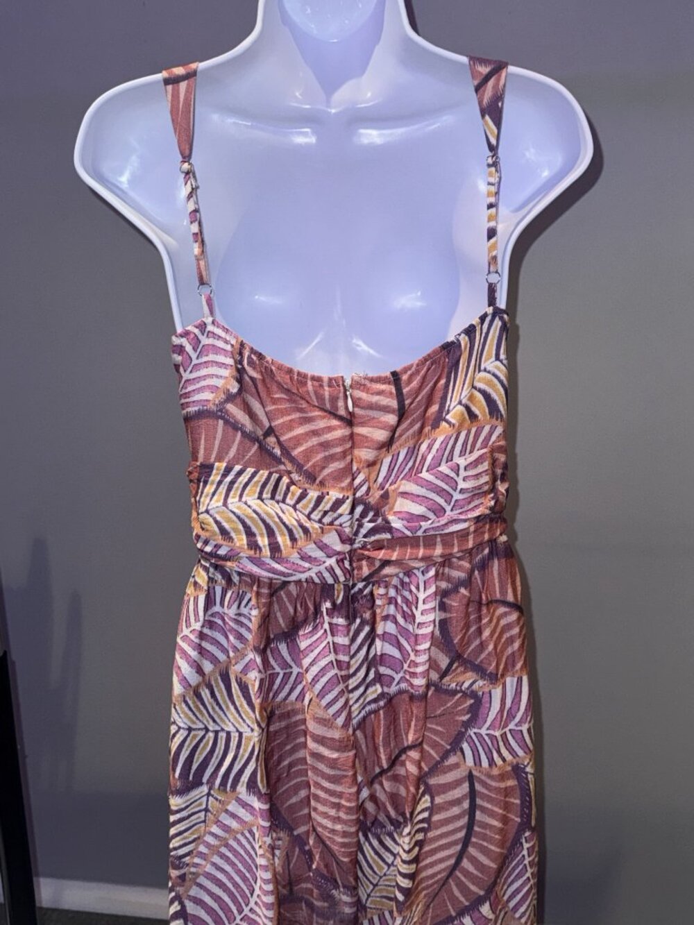 Lulus Emlyn Rose Pink Leaf Print O-Ring Wide Leg Jumpsuit Size XL - Picture 7 of 9